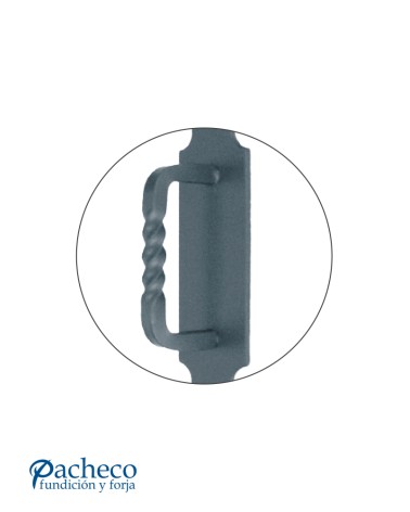 Tirador de hierro forjado entorchado con placa decorada para puerta rústica