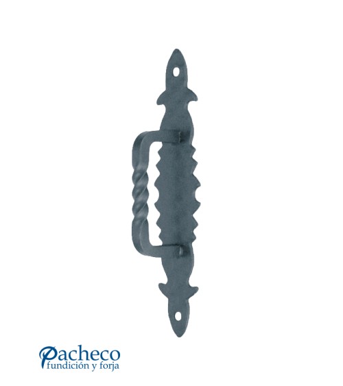 Tirador de forja recto con placa martillada para puerta de hierro