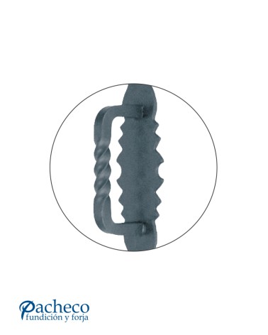 Tirador de forja recto con placa martillada para puerta de hierro