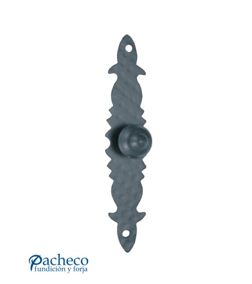 Pomo de forja rústica con placa decorada para portón tradicional