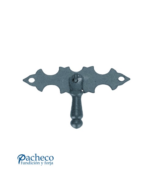 Tirador de forja rústica pequeño con placa decorada para muebles antiguos