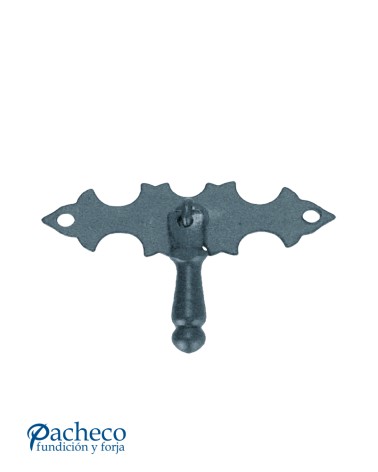 Tirador de forja rústica pequeño con placa decorada para muebles antiguos