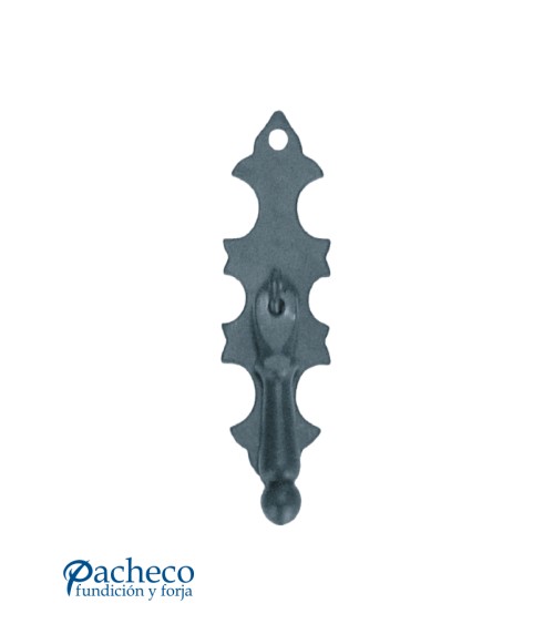 Tirador de hierro forjado vertical con placa ornamental para muebles rústicos