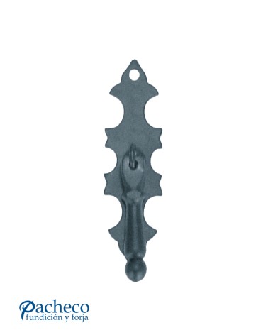 Tirador de hierro forjado vertical con placa ornamental para muebles rústicos