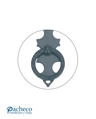 Llamador de hierro forjado en anilla con placa rústica para puerta de portal