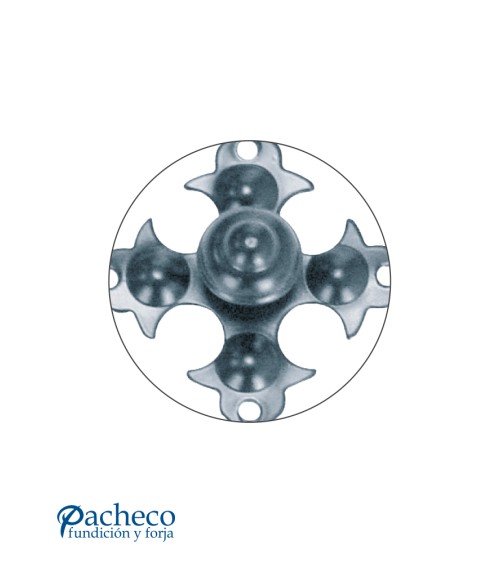 Placa de forja decorativa con pomo central para puerta principal