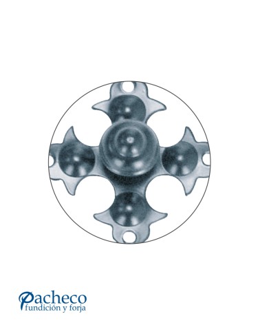 Placa de forja decorativa con pomo central para puerta principal