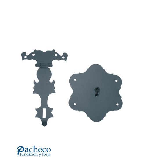 Conjunto de forja rústica con placa decorada para cerradura de puerta de portal