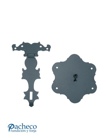 Conjunto de forja rústica con placa decorada para cerradura de puerta de portal