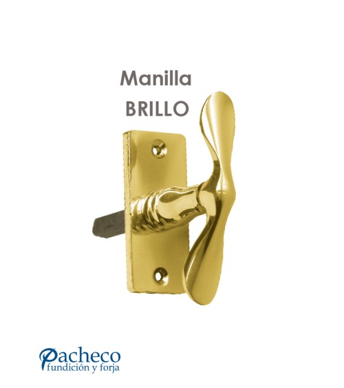 Manilla de latón brillo con placa para puerta interior