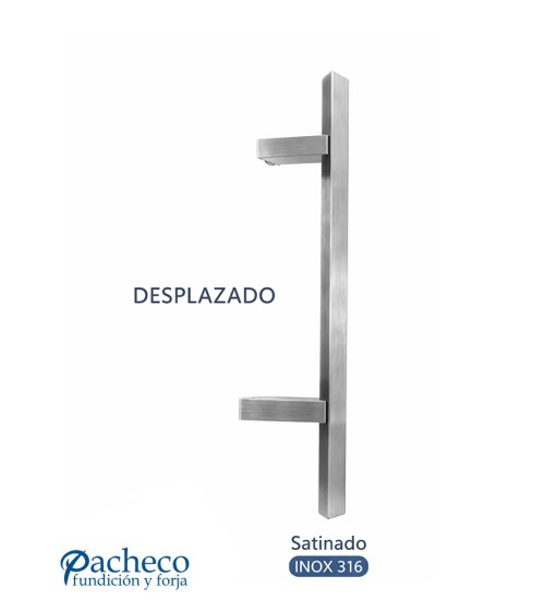 Tirador de acero inoxidable 316 satinado rectangular desplazado para puerta de portal