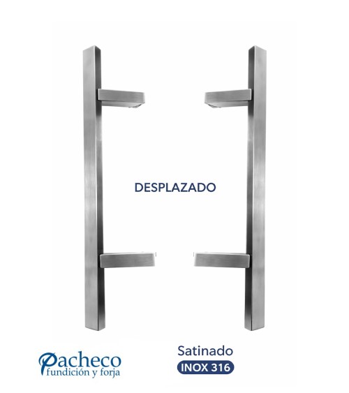 Tirador de acero inoxidable 316 satinado rectangular desplazado doble para puerta de entrada