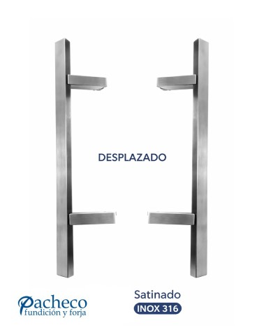 Tirador de acero inoxidable 316 satinado rectangular desplazado doble para puerta de entrada