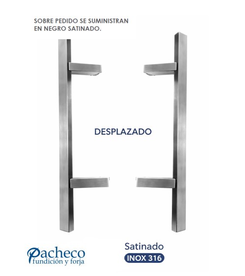 Tirador de acero inoxidable 316 satinado rectangular desplazado doble para puerta de entrada