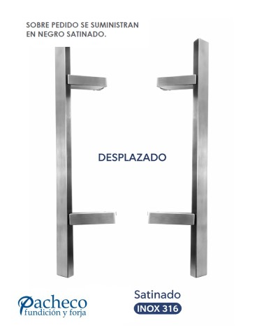 Tirador de acero inoxidable 316 satinado rectangular desplazado doble para puerta de entrada