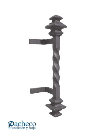 Tirador de hierro forjado entorchado con remates decorativos para puerta de portal