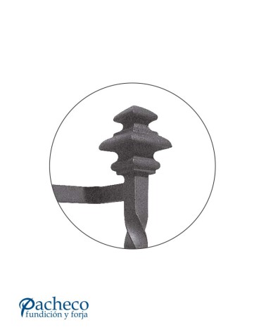 Tirador de hierro forjado entorchado con remates decorativos para puerta de portal