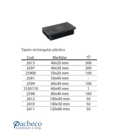 Tapón rectangular de plástico para poste