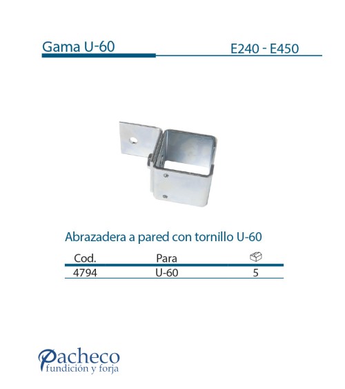 Abrazadera a pared soldada U-60 para puerta corredera colgada