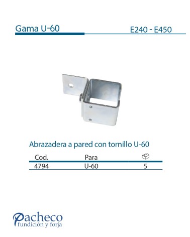 Abrazadera a pared soldada U-60 para puerta corredera colgada