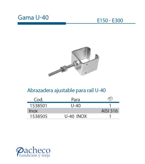 Abrazadera ajustable para raíl U-60 para puerta corredera colgada