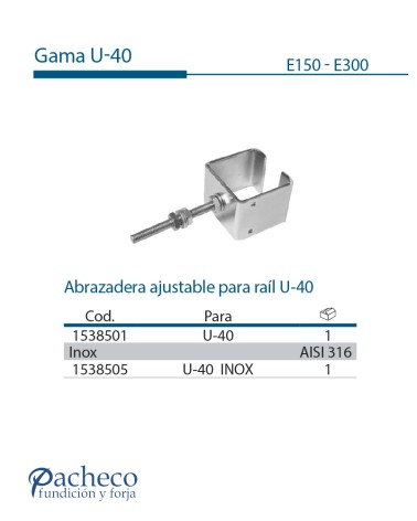 Abrazadera ajustable para raíl U-60 para puerta corredera colgada