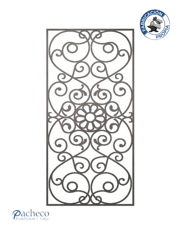 Panel de hierro calado rosetón central estilo renacentista para fachadas y zonas exteriores