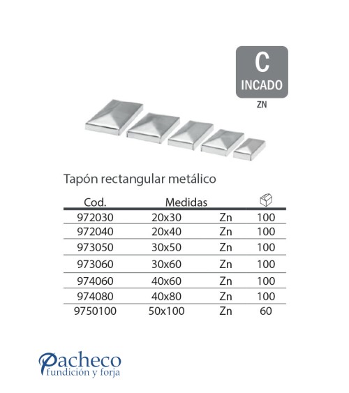 Tapón rectangular para poste cincado