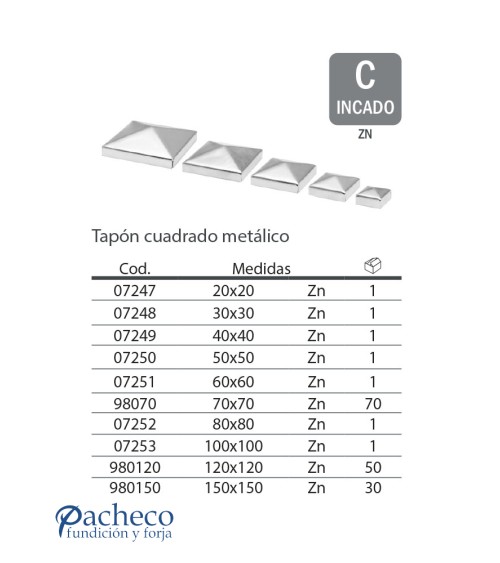 Tapón Cuadrado Galvanizado Piramidal para Poste