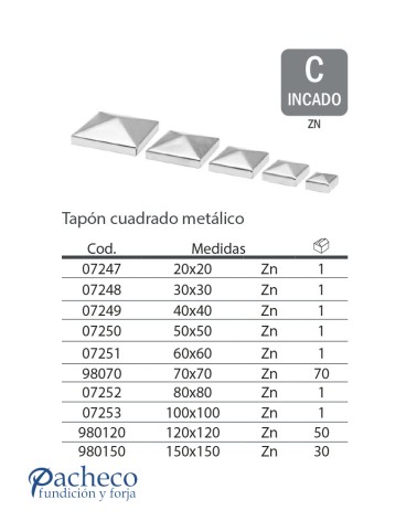 Tapón Cuadrado Galvanizado Piramidal para Poste