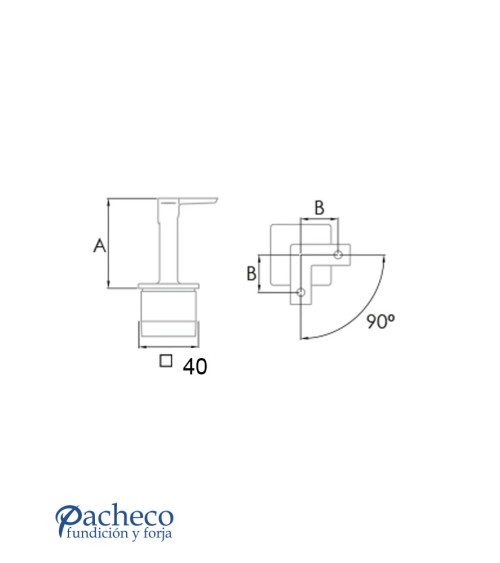 Soporte en Esquina para unión de Poste y Pasamanos Cuadrado de Acero Inoxidable 316 Brillo y Satinado