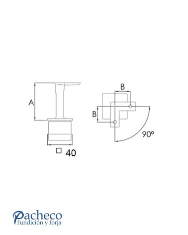 Soporte en Esquina para unión de Poste y Pasamanos Cuadrado de Acero Inoxidable 316 Brillo y Satinado