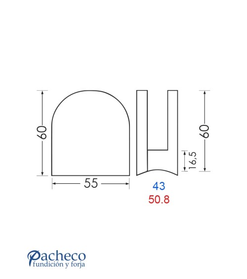 Pinza Redonda Acero Inoxidable 316 Brillo y Satinado para Redondo 43 mm - 50.8 mm
