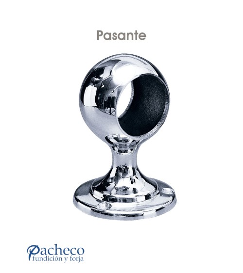 Soporte pasante en latón cromado brillo para pasamanos