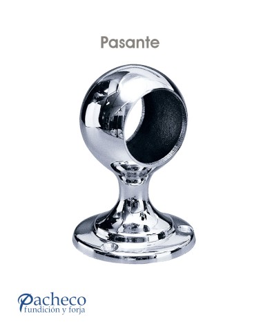 Soporte pasante en latón cromado brillo para pasamanos