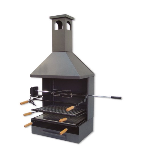 Cajón Chimenea con parrilla inox, planacha inox y kit pollo