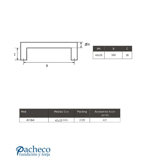 Tirador de Acero Inoxidable AISI304 Satinado para Exterior Pletina de 40x20 mm