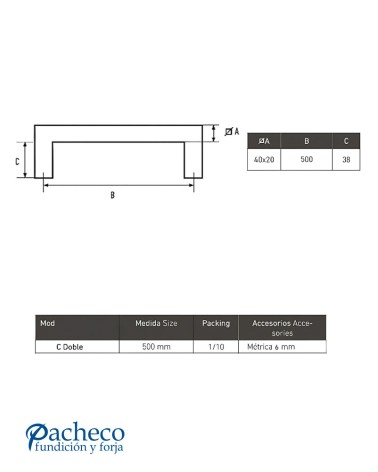 Tirador de Acero Inoxidable AISI304 Satinado Doble Pletina de 40x20 mm