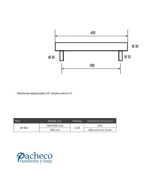 Tirador de Acero Inoxidable AISI304 Satinado Exterior Desplazado Redondo de 30 mm