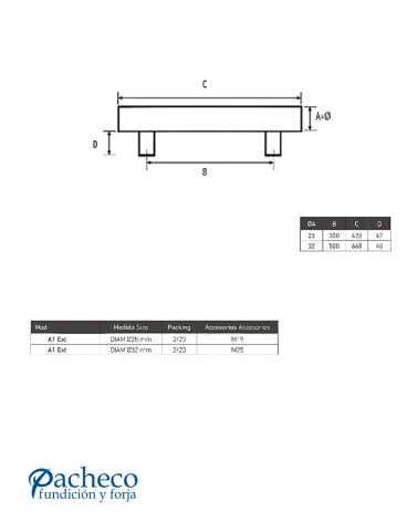 Tirador de Acero Inoxidable AISI304 Satinado para Exterior Redondo de 25 mm