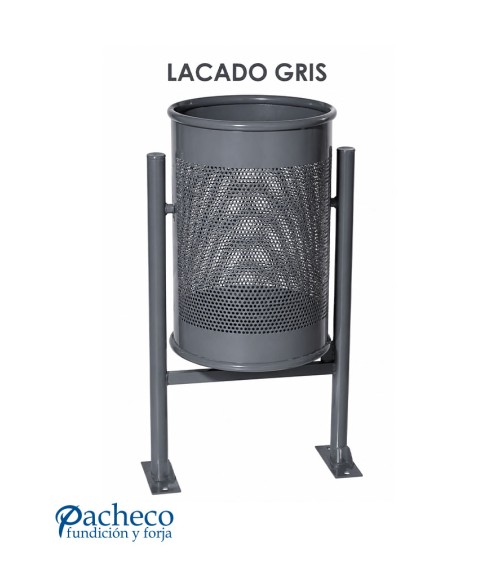 Papelera de hierro para exterior lacada en gris